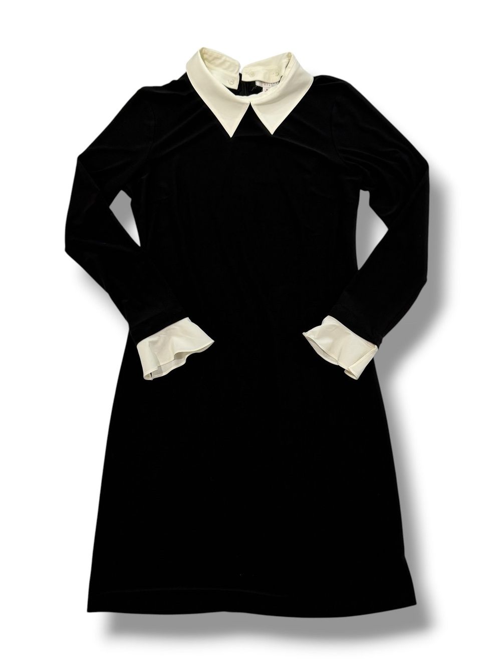 Julie Brown Black White Wednesday Adams Contrast Vintage Mod Sheath Dress M NWT